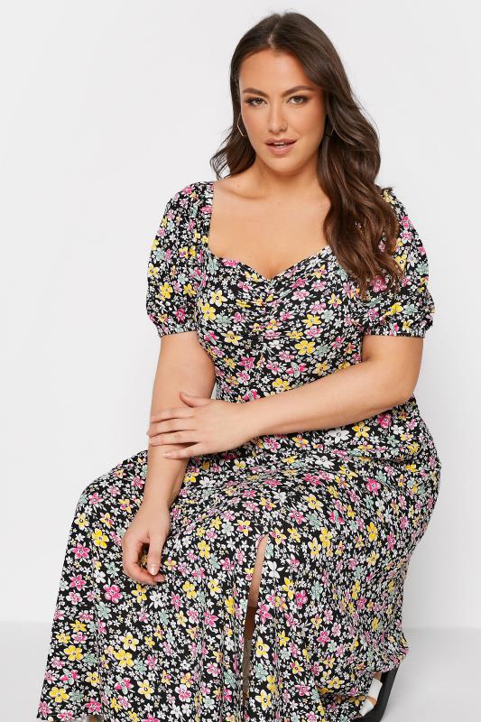 Plus Size Black Floral Print Sweetheart Midaxi Dress | Yours Clothing  4