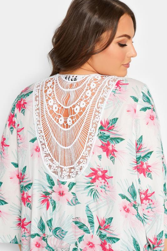 YOURS Plus Size White Floral Crochet Back Kimono | Yours Clothing 4