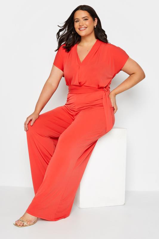  Grande Taille LTS Tall Coral Orange Wrap Stretch Jumpsuit