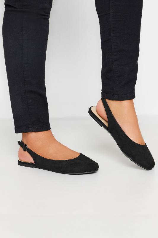 Black Faux Suede Slingback Pumps In Extra Wide EEE Fit | Yours Clothing 1