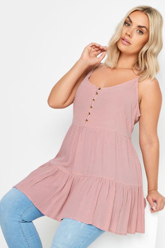 Plus Size  YOURS Curve Dusty Pink Crinkle Tiered Vest Top