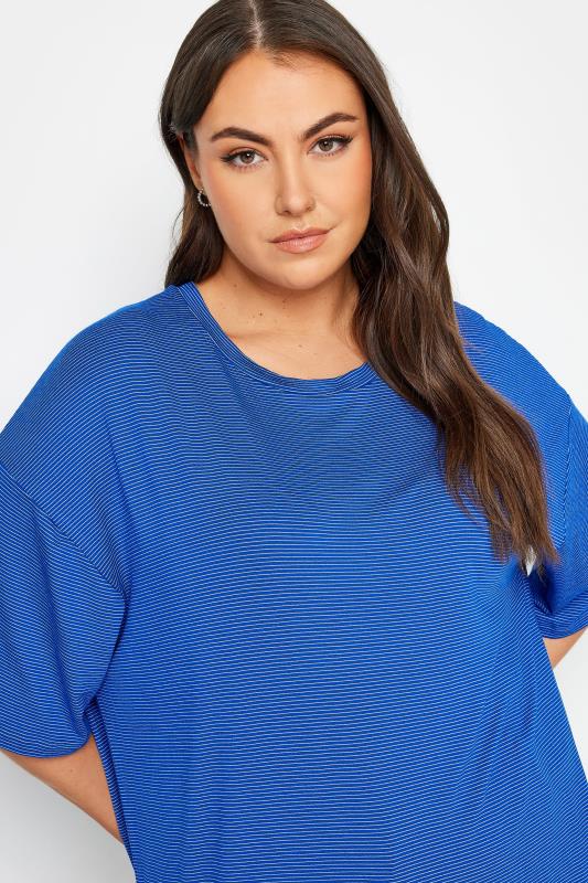 YOURS Plus Size Blue Oversized Boxy T-Shirt | Yours Clothing 4