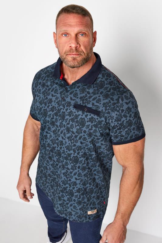 D555 Big & TallNavy Blue Floral Printed Polo Shirt 1