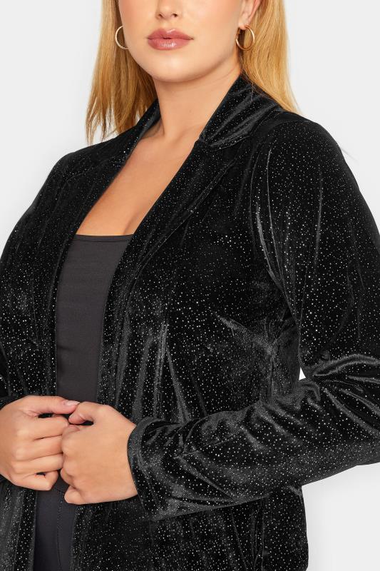 YOURS LUXURY Plus Size Black Glitter Velvet Blazer | Yours Clothing 5