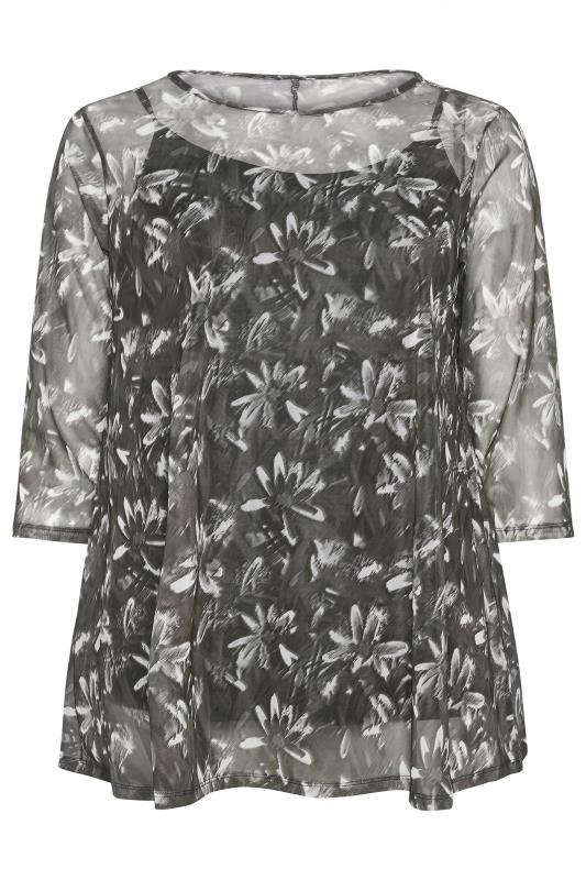 YOURS Plus Size Black Floral Print Mesh Layered Top | Yours Clothing 5