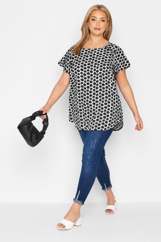 Plus Size Black Spot Print Frill Shoulder Top | Yours Clothing 2