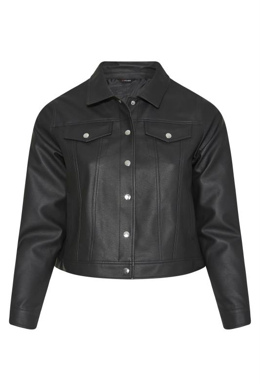 Plus Size Black Faux Leather Button Through Jacket | Yours Clothing 6