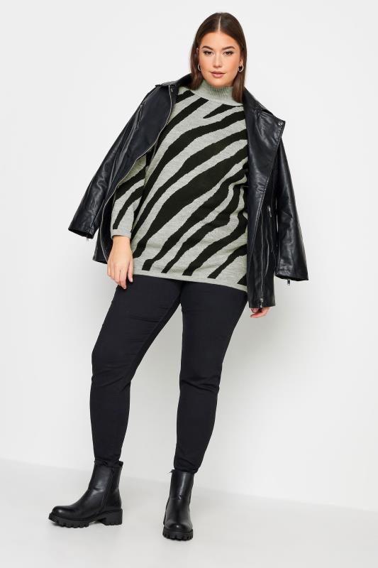 YOURS Plus Size Grey Zebra Print Turtle Neck Jumper | Yours Clothing 3