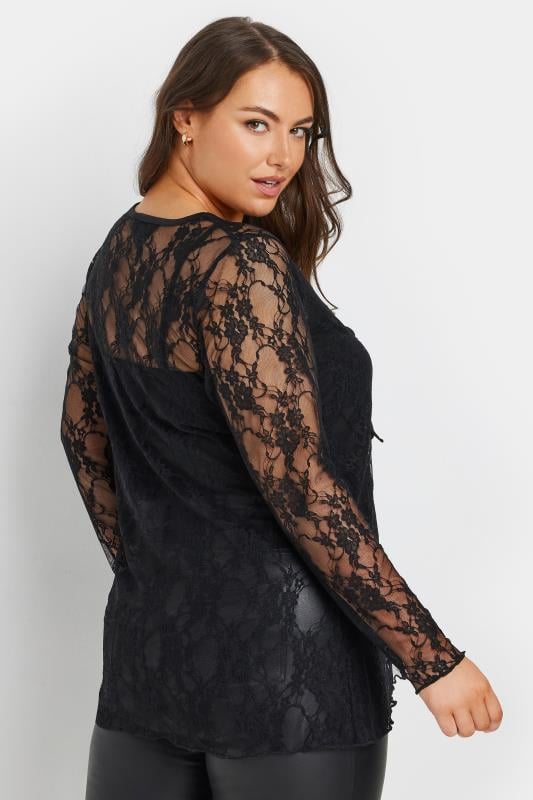 LIMITED COLLECTION Plus Size Black Lace Tie Front Top | Yours Clothing 3