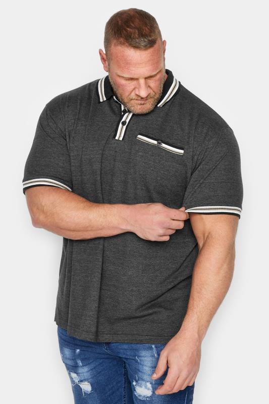 KAM Big & Tall Charcoal Grey Stripe Short Sleeve Polo Shirt | BadRhino 1