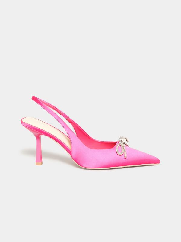 LTS Hot Pink Diamante Slingback Court Shoes In Standard D Fit | Long Tall Sally 3