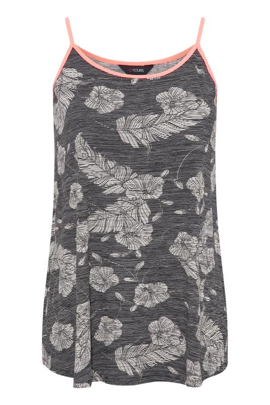 Plus Size Black Floral Stripe Print Contrast Strap Pink Vest Top | Yours Clothing 6