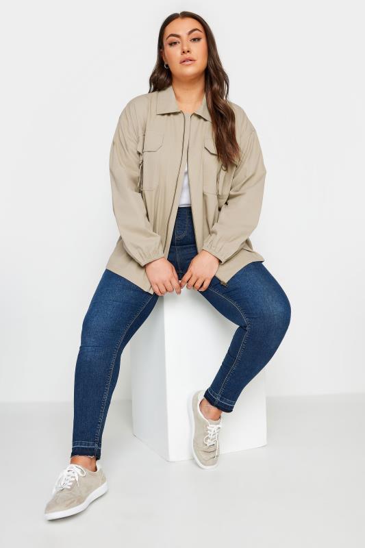 YOURS Plus Size Stone Brown Utility Bomber Jacket | Yours Clothing 5