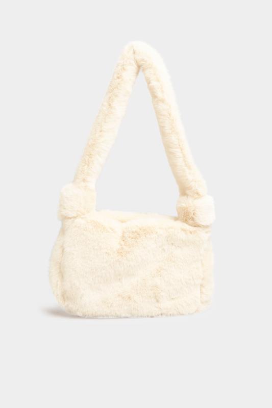  Cream Faux Fur Knot Handle Bag