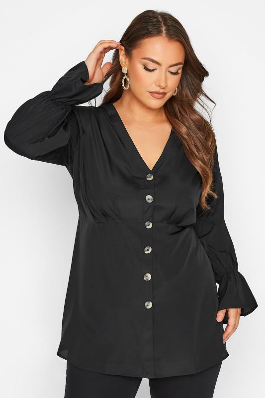 LIMITED COLLECTION Curve Black Long Sleeve Button Blouse 1
