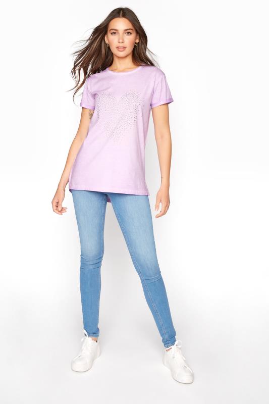 LTS Tall Purple Lilac Heart Studded T-Shirt 2