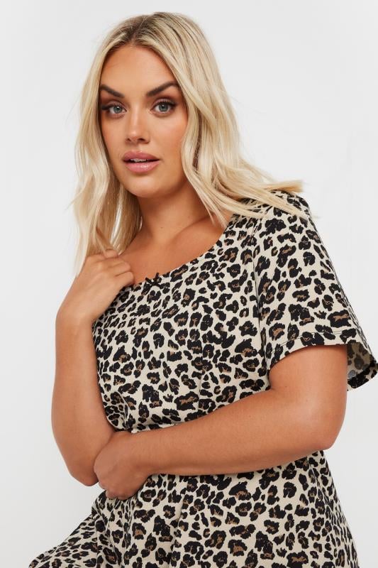 YOURS Plus Size Natural Brown Leopard Print Bow Top | Yours Clothing 4