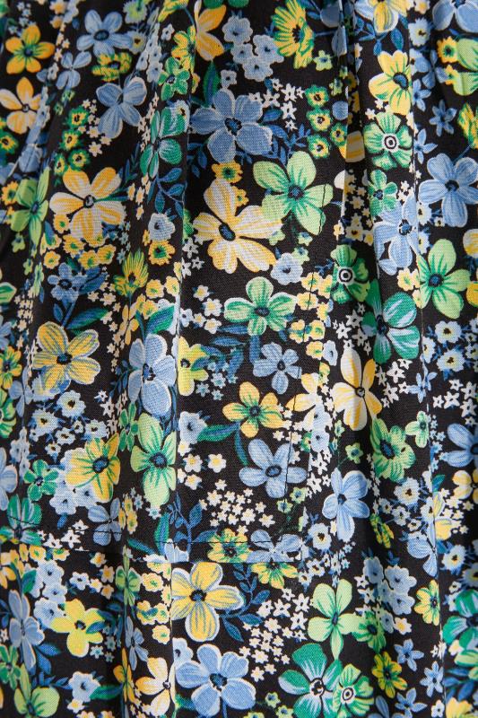 Curve Black & Blue Floral Print Paperbag Shorts_X.jpg