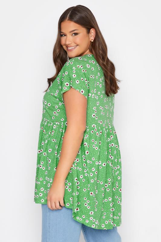 Plus Size Green Daisy Print Button Through Smock Top | Yours Clothing  3
