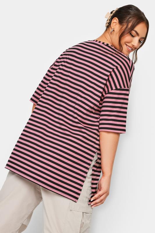 YOURS Plus Size Pink Stripe Print Oversized T-Shirt | Yours Clothing 3