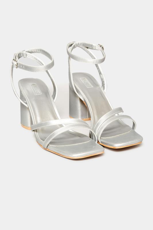 LIMITED COLLECTION Silver Asymmetrical Block Heel Sandal In Wide E Fit & Extra Fit EEE Fit 1