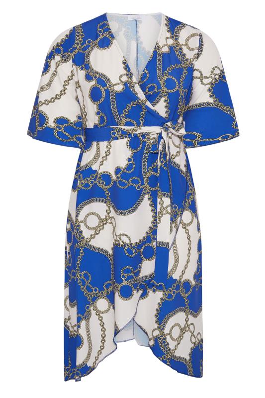 YOURS LONDON Plus Size Blue Chain Print Wrap Dress | Yours Clothing 6