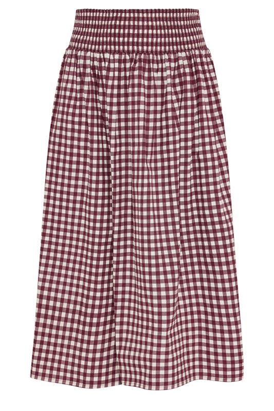 YOURS Plus Size Burgundy Red Gingham Maxi Skirt | Yours Clothing 6