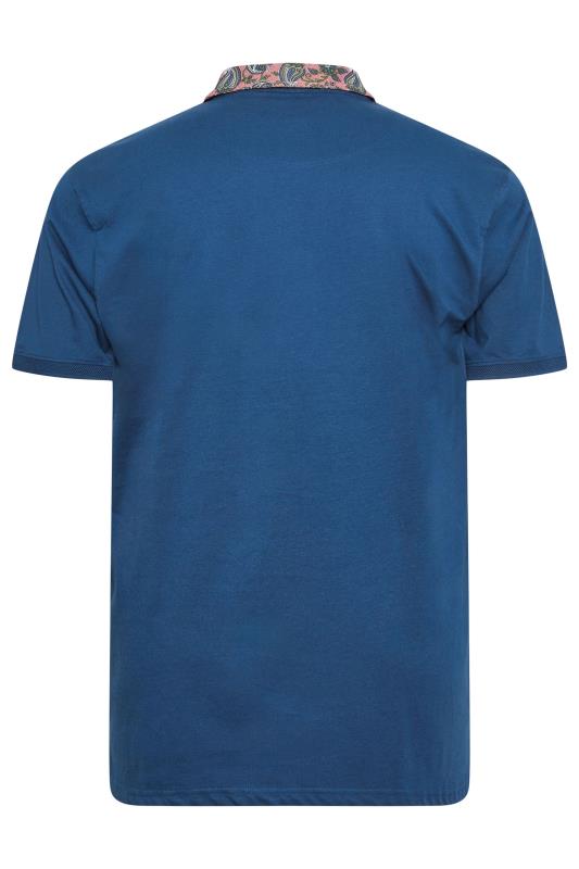 KAM Big & Tall Blue Jersey Floral Collar Polo Shirt | BadRhino 3