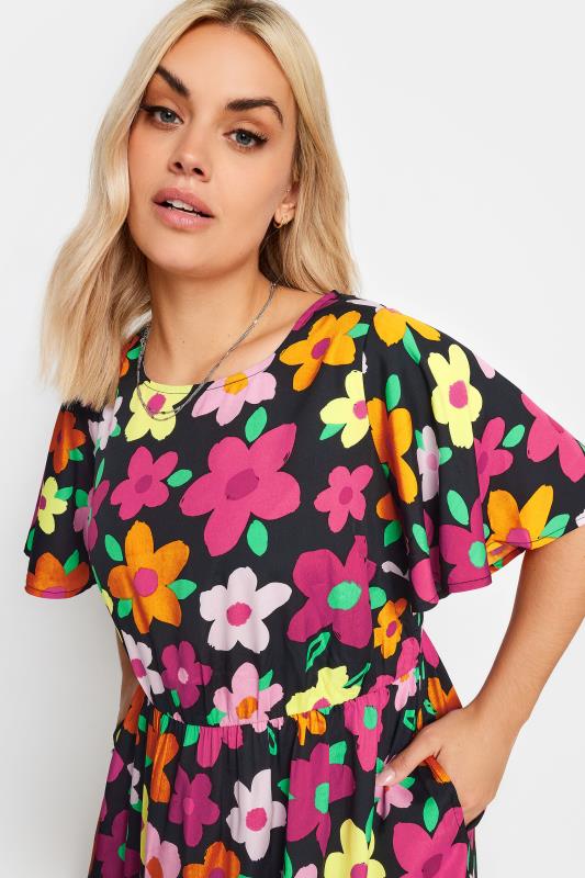 LIMITED COLLECTION Plus Size Black Floral Print Frill Smock Dress | Yours Clothing 5