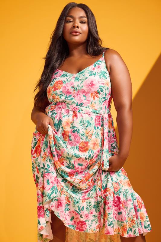 YOURS Plus Size White Floral Print Frill Hem Dress | Yours Clothing 1