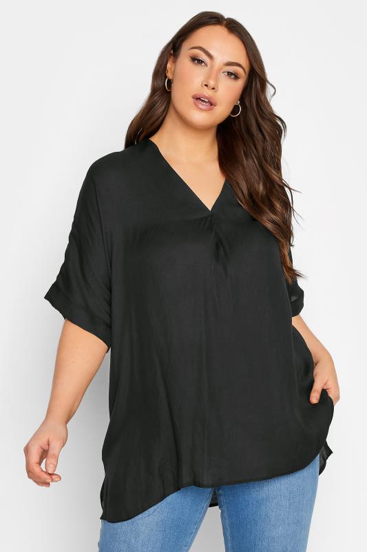 YOURS Curve Plus Size Black V-Neck Top | Yours Clothing 1