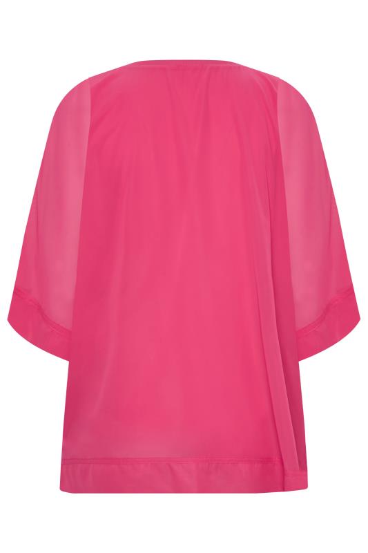 YOURS LONDON Plus Size Curve Bright Pink Chiffon Cape Blouse | Yours Clothing  7