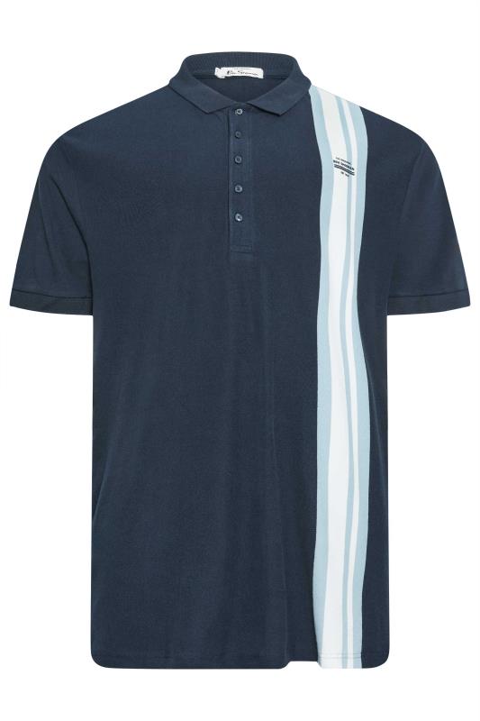 BEN SHERMAN Big & Tall Navy Blue Stripe Mod Polo Shirt | BadRhino 2