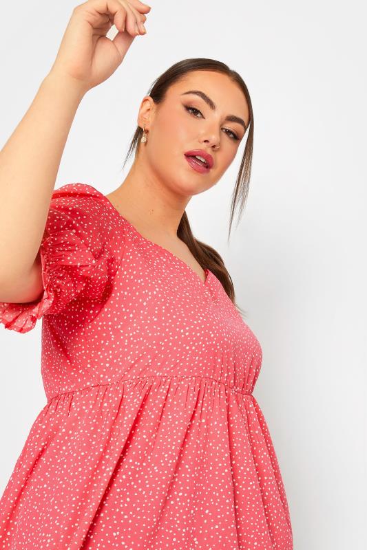 LIMITED COLLECTION Plus Size Pink Spot Print Puff Sleeve Top | Yours Clothing 5