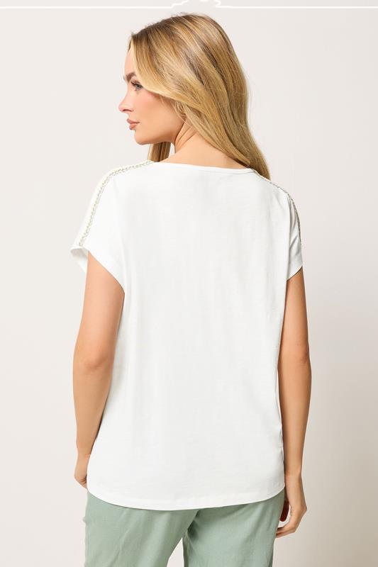 M&Co White Rope Cotton Embroidered T-Shirt | M&Co 4