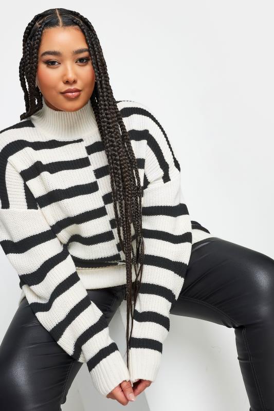 YOURS Plus Size White Contrast Stripe Turtle Neck Jumper | Yours Clothing 4