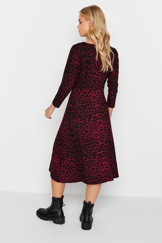 Petite Womens Dark Red Leopard Print Midi Dress | PixieGirl 3