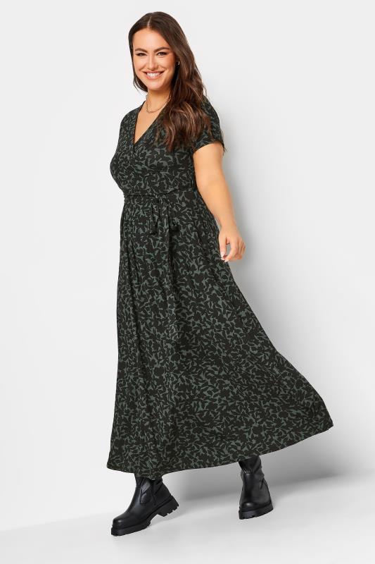 YOURS Plus Size Khaki Green Floral Print Wrap Maxi Dress | Yours Clothing 2