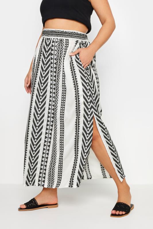 Plus Size  YOURS Curve White Aztec Print Maxi Skirt