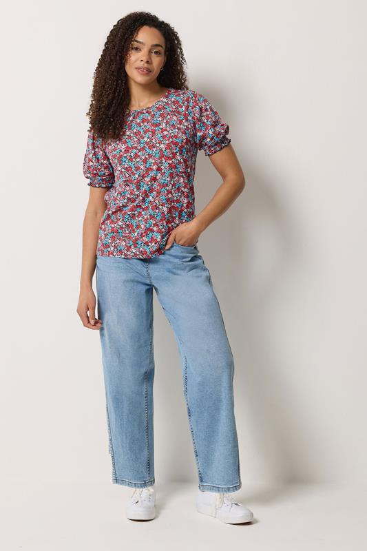 M&Co Blue Ditsy Floral Puff Sleeve Top | M&Co 1