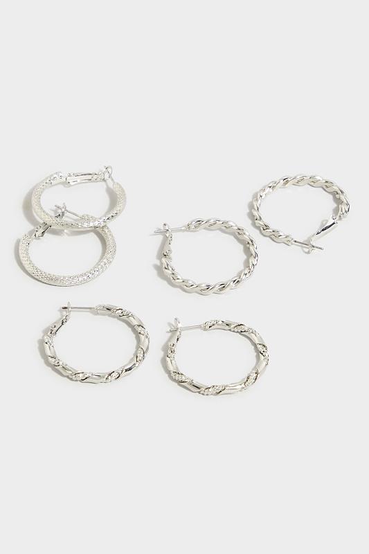 3 PACK Silver Twisted Hoop Earrings | Yours Clothing 5