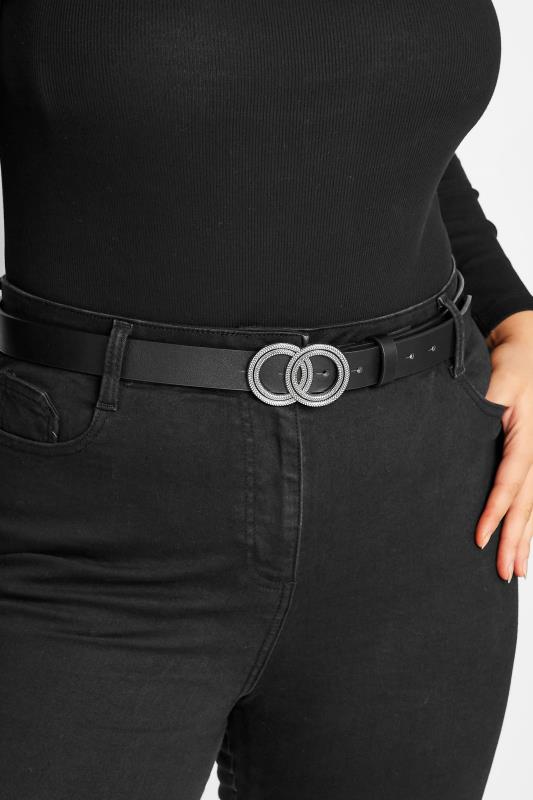 Plus Size Black Double Ring Buckle Belt | Yours Clothing  1