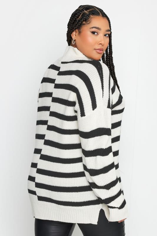 YOURS Plus Size White Contrast Stripe Turtle Neck Jumper | Yours Clothing 3