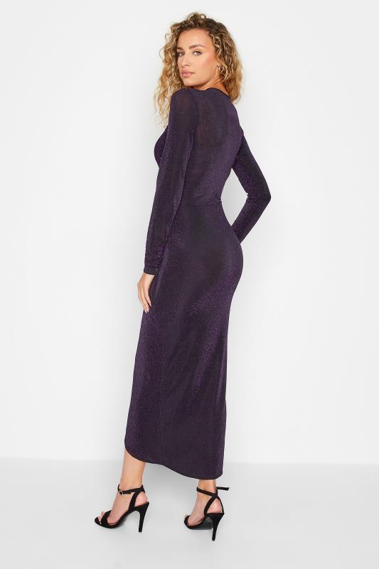 LTS Tall Women's Black & Purple Glitter Twist Wrap Midi Dress | Long Tall Sally 3