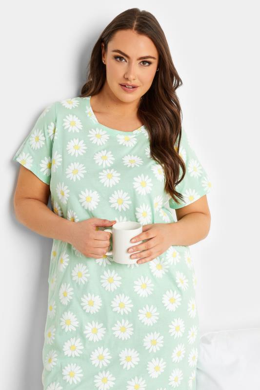 YOURS Plus Size Green Daisy Print Nightdress | Yours Clothing 3