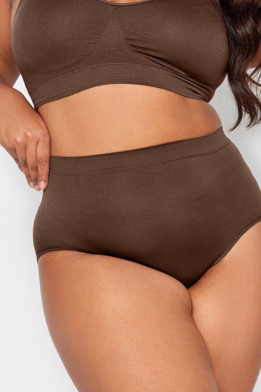 Brown Seamless Light Control High Waisted Full Briefs | Yours Clothing 1
