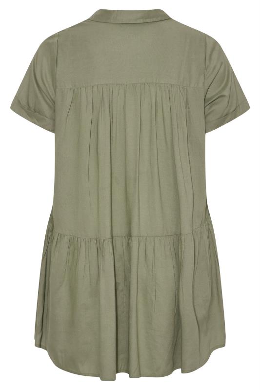 Plus Size Khaki Green Tiered Smock Shirt | Yours Clothing 7
