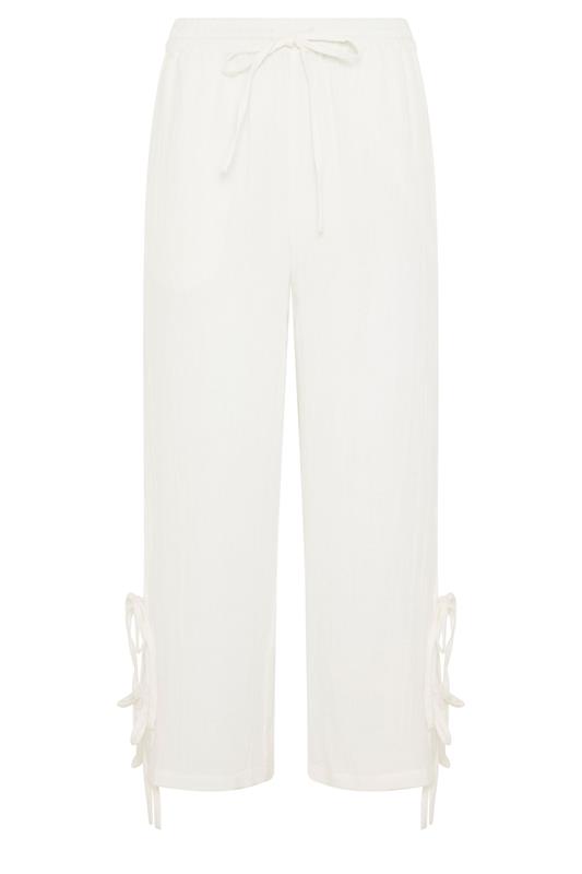 PixieGirl Petite Women's White Tie Detail Cotton Cheesecloth Wide Leg Trousers | PixieGirl 5