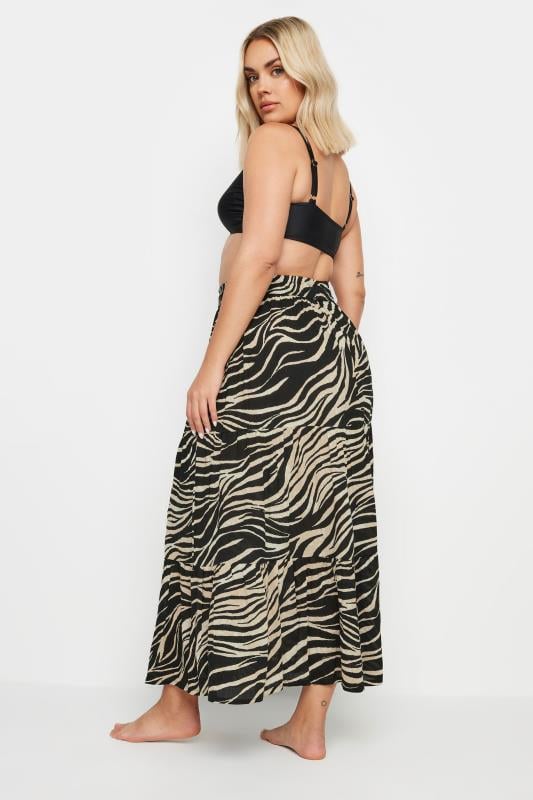 YOURS Plus Size Black Animal Print Tiered Beach Skirt | Yours Clothing 3