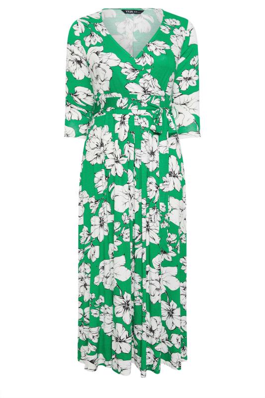 YOURS Plus Size Green Floral Wrap Maxi Dress | Yours Clothing 5